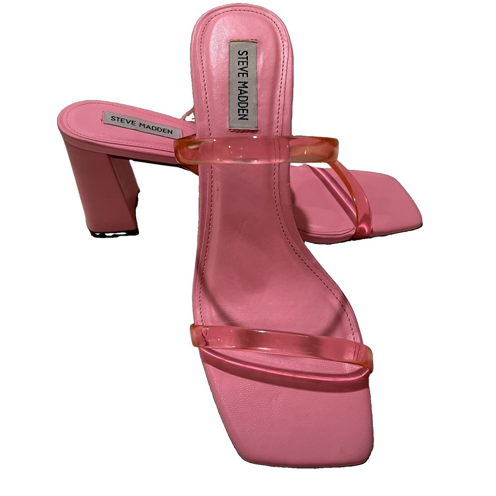 Steve Madden Lilah Vibrant Pink Block Heel Sandal Square Toe Clear Straps 10M